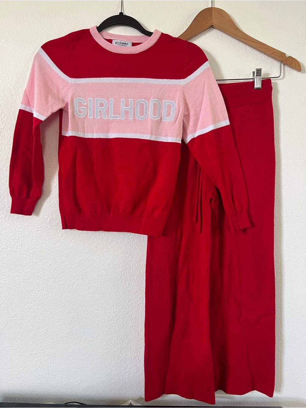 Girlhood Kids Matching Sweater and Pant Set - Red & Pink